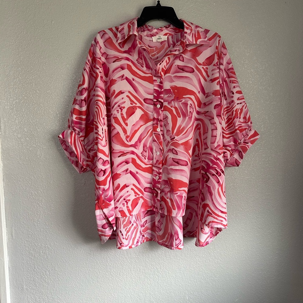 Entro Boho Pink Tropical Oversized Poncho Lightweight Blouse Top